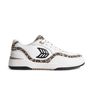 Pánské volnočasové boty Cariuma UBA White Leather Leopard Print Suede Black Logo Sneaker