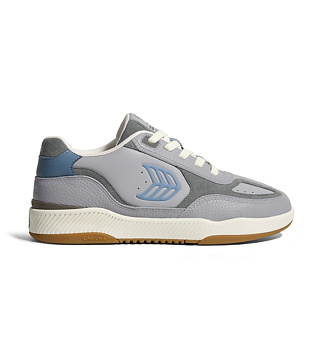 Pánské volnočasové boty Cariuma Skategoat C25 Onyx Grey Leather Faded Denim Logo Charcoal Grey Sneak