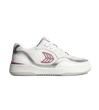 Pánské volnočasové boty Cariuma UBA White Leather and Suede Blush Pink Logo Silver Accents Sneaker