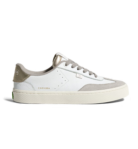 Pánské volnočasové boty Cariuma TOCA White Premium Leather Vintage White Suede Metallic Gold Sneaker