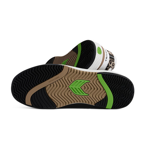 Pánské volnočasové boty Cariuma UBA White Leather Leopard Print Suede Black Logo Sneaker
