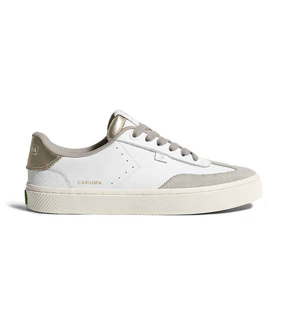 Pánské volnočasové boty Cariuma TOCA White Premium Leather Vintage White Suede Metallic Gold Sneaker