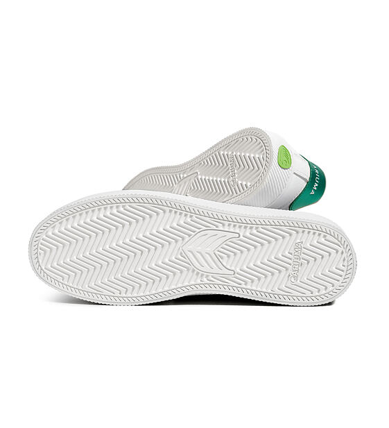 Pánské volnočasové boty Cariuma SALVAS White Premium Leather Ice Logo Metallic Green Sneaker