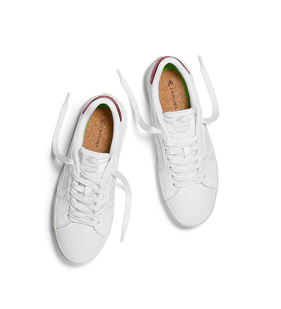 Pánské volnočasové boty Cariuma SALVAS White Premium Leather Ice Logo Metallic Red Sneaker