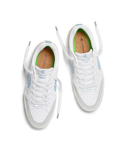Pánské volnočasové boty Cariuma VALLELY White Leather Vintage White Suede Argentina Blue Logo Sneake