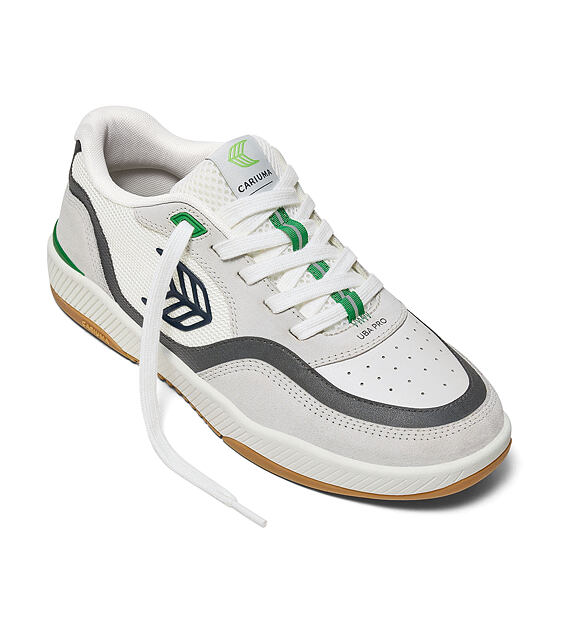 Pánské volnočasové boty Cariuma UBA PRO Smoke White Suede Off-White Mesh Black Logo Green Sneaker