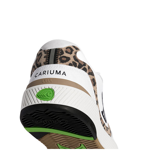 Pánské volnočasové boty Cariuma UBA White Leather Leopard Print Suede Black Logo Sneaker