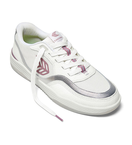 Pánské volnočasové boty Cariuma UBA White Leather and Suede Blush Pink Logo Silver Accents Sneaker